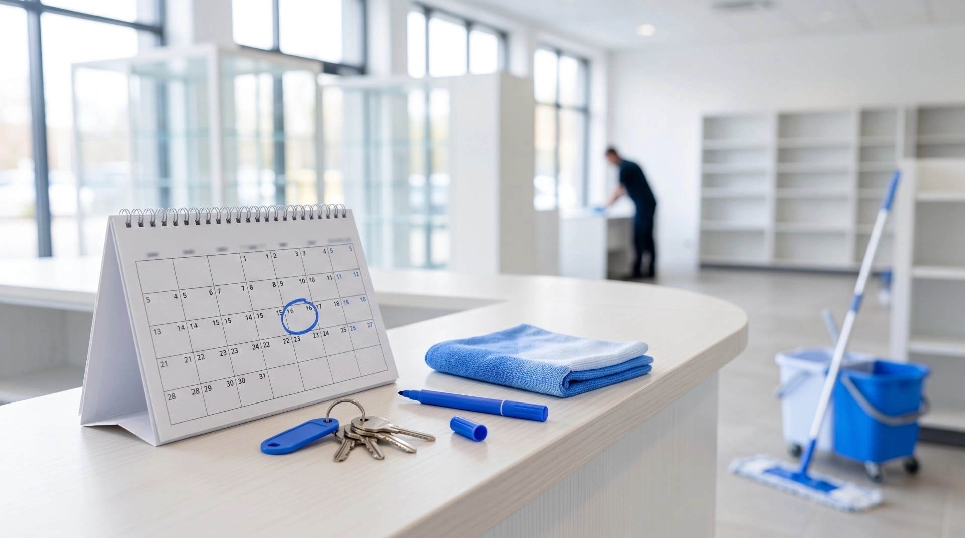 Calendrier d’ouverture d’un commerce avec la date du nettoyage du local entourée